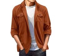 Generisch Camicia da uomo in pelle scamosciata, per il tempo libero, casual, con bottoni, per l'inverno, per l'autunno, l'inverno, normale, a maniche lunghe, oversize, Colore: arancione., S