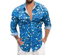 Generisch Camicia da uomo Mardi con paillettes, alla moda, digitale, stampa 3D, maniche lunghe, abbottonatura, Blu, M