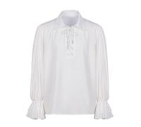 Generisch Camicia da uomo medievale da pirata, per Halloween, vampiro, a maniche lunghe, per Oktoberfest, gotico, con volant, bianco, L