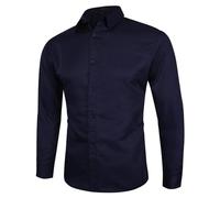 Generisch Camicia da uomo nera, camicia da uomo XXXL, colletto alto, tinta unita, con bottoni, per il tempo libero, a maniche lunghe, alla moda, da uomo, Blu scuro, m