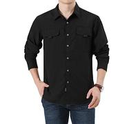 Generisch Camicia da uomo nera, da uomo, a maniche lunghe, casual, vestibilità normale, per il tempo libero, per la pesca, i viaggi, il golf