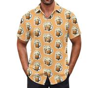 Generisch Camicia da uomo Oktoberfest con stampa della birra, a maniche corte, camicia hawaiana con bottone, maglietta per vacanze in spiaggia, Khaki Beer Shirt Uomo, M
