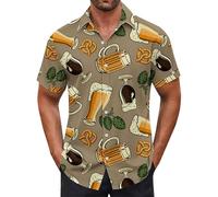 Generisch Camicia da uomo Oktoberfest con stampa della birra, per vacanze al mare, camicia hawaiana con bottone, a maniche corte, maglietta da birra, Khaki Beer Shirt Uomo, XL