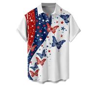 Generisch Camicia da uomo per il tempo libero con stampa patriottica per il 4 luglio a maniche corte, abbottonatura in vestibilità normale, come camicia da spiaggia casual, Blu scuro, L