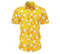 Generisch Camicia da uomo per il tempo libero con taglio ampio, design stampato, per attività all'aperto nelle giornate estive, lavabile in lavatrice, ideale da abbinare a pantaloncini, giallo., XL