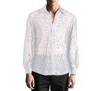 Generisch Camicia da uomo primaverile con paillettes, alla moda, design con pezzo d'argento scavato, colore carne quando è nascosto, bianco, L