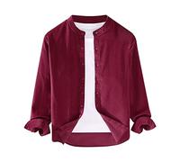 Generisch Camicia da uomo retrò con colletto alto, alla moda, a maniche lunghe, tinta unita, elegante, stile classico, tessuto di alta qualità, Vino, L