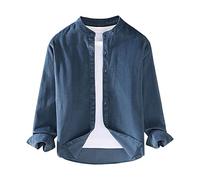 Generisch Camicia da uomo retrò con colletto alto, alla moda, a maniche lunghe, tinta unita, elegante, stile classico, tessuto di alta qualità, Blu, M