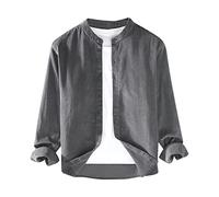 Generisch Camicia da uomo retrò con colletto alto, alla moda, a maniche lunghe, tinta unita, elegante, stile classico, tessuto di alta qualità, grigio., L
