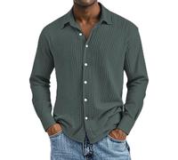 Generisch Camicia da uomo, vestibilità normale, a maniche lunghe, da uomo, per il tempo libero, normale, in mussola, a maniche lunghe, in cotone, comoda, traspirante, per le vacanze, grigio., L