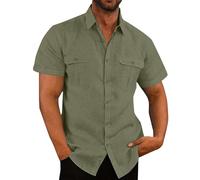 Generisch Camicia da uomo vestibilità regolare, per il tempo libero, da uomo, a maniche corte, con doppia tasca, camicia estiva da spiaggia, a maniche corte, tinta unita, leggera, basic classica, da