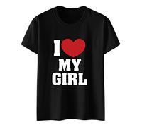 Generisch Camicia di design da uomo, San Valentino, lettera d'amore, stampa in tessuto morbido, colletto a maniche corte, alla moda, casual, top, Nero , M