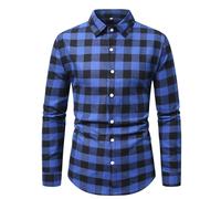 Generisch Camicia di flanella da uomo, a quadretti, a maniche lunghe, con bottoni, per il tempo libero, classica camicia da falegname, con tasca sul petto, camicia da lavoro, Blu scuro, L