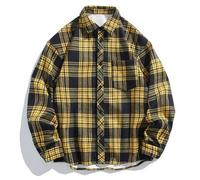 Generisch Camicia di flanella giapponese da uomo con design casual, vestibilità comoda come capispalla alla moda nelle stagioni fredde, giallo., 5XL