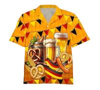 Generisch Camicia estiva casual 2026 con stampa digitale originale, a maniche corte, abbottonatura, perfetta per il tempo libero da uomo per le feste della birra in città, Colore: arancione., L