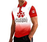 Generisch Camicia estiva casual da uomo con motivo a foglia d'acero come top a maniche corte traspirante, ideale per attività all'aperto, uso quotidiano, Colore: rosso, L