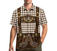Generisch Camicia estiva da uomo a maniche corte con bottoni, stampata, vestibilità regolare, da spiaggia, per il tempo libero, sportiva, traspirante, casual, per tutti i giorni, cachi, S