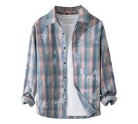 Generisch Camicia estiva da uomo Tie Dye, camicia a quadretti, camicia a maniche lunghe, per costume tradizionale bavarese, camicia a quadri, camicia in flanella, per il tempo libero, giacca