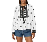 Generisch Camicia hawaiana da donna: camicetta bohémien, tunica estiva, leggera e ariosa, abito folklore, abbigliamento da spiaggia, per feste in spiaggia, camicetta estiva, ricamata, 011 bianco, S