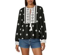 Generisch Camicia hawaiana da donna: camicetta estiva bohémien, camicetta folklore senza lacci, leggera e ariosa, tunica estiva per feste in spiaggia, abbigliamento estivo ricamato, abbigliamento da