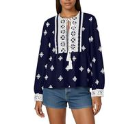 Generisch Camicia hawaiana da donna: camicetta estiva bohémien, camicetta folklore senza lacci, leggera e ariosa, tunica estiva per feste in spiaggia, abbigliamento estivo ricamato, abbigliamento da