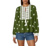 Generisch Camicia hawaiana da donna: camicetta estiva bohémien, camicetta folklore senza lacci, leggera e ariosa, tunica estiva per feste in spiaggia, abbigliamento estivo ricamato, abbigliamento da