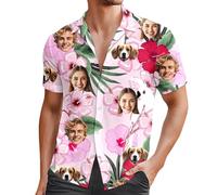 Generisch Camicia in flanella da uomo estiva per il tempo libero con stampa a petali di fiori, colletto cubano Button-Down per la casa, la spiaggia, le attività all'aria aperta, per uomo colletto alto