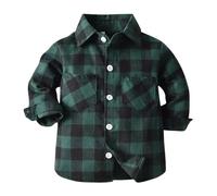 Generisch Camicia in flanella per bambini, a maniche lunghe, con risvolto a bottone, per bambini e ragazze, camicia top, verde, 18-24 Mesi