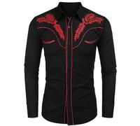 Generisch Camicia in jeans da uomo, stile western, casual, a maniche lunghe, in cotone, per Halloween, stile cowboy, per feste, con autentico denim, Nero , XXL