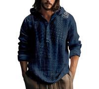 Generisch Camicia in lino da uomo in cotone e lino, con bottoni, a maniche lunghe, con cappuccio, per il tempo libero, vestibilità normale, per la spiaggia, estiva, comoda felpa con cappuccio, m, 5XL