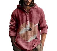 Generisch Camicia in lino da uomo in cotone e lino, con cappuccio, estiva, a maniche lunghe, sottile, da uomo, con bottoni, a maniche lunghe, leggera, comoda, per il tempo libero, d, 5XL