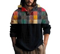 Generisch Camicia in lino da uomo in cotone e lino, con cappuccio, sottile, con bottoni, a maniche lunghe, estiva, comoda, per il tempo libero, f, M