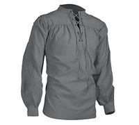 Generisch Camicia in lino da uomo medievale, camicia con lacci, stile steampunk, da pirata, stile gotico, retrò, casual, a maniche lunghe, vintage, per il tempo libero, per il Rinascimento vittoriano