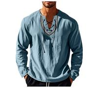 Generisch Camicia in lino da uomo, vintage, stile rinascimentale, con lacci, camicia a maniche lunghe, in cotone, per il tempo libero, per il tempo libero, per i vichinghi, pirati medievali, retrò
