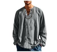 Generisch Camicia in lino da uomo, vintage, stile rinascimentale, con lacci, camicia a maniche lunghe, in cotone, per il tempo libero, per il tempo libero, per i vichinghi, pirati medievali, retrò