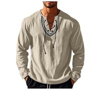 Generisch Camicia in lino da uomo, vintage, stile rinascimentale, con lacci, camicia a maniche lunghe, in cotone, per il tempo libero, per il tempo libero, per i vichinghi, pirati medievali, retrò