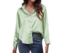 Generisch Camicia in raso da donna, in finta seta, a maniche lunghe, confine europea e americana, abbigliamento da donna, Gn2, XL