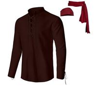 Generisch Camicia in tre pezzi, abbigliamento medievale, abbigliamento per il mercato, cosplay, abito storico, da uomo e da donna (marrone, L)