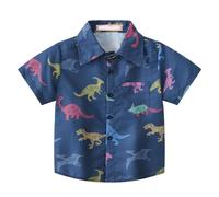 Generisch Camicia manica corta per casual, stampa multicolore, alla moda, a maniche corte, bambino, sottile, a maniche corte, 92, Blu marino, 4-5 Jahre