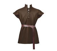 Generisch Camicia medievale da uomo, costume di Halloween, tunica medievale, camicia con lacci, blusa, top, cosplay, tunica medievale, costume a pettorina, tank top, marrone, M
