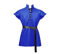 Generisch Camicia medievale da uomo steampunk pirata costume vittoriano rinascimentale colletto alto cosplay top medievale legata a maniche lunghe comoda camicia vintage baggy Halloween costume, O blu