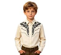 Generisch Camicia medievale per bambini, per l'Oktoberfest, a maniche lunghe, stile western, cowboy, con ricamo, vintage, con bottoni, taglie forti, per il tempo libero, O beige., 160