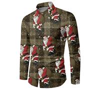 Generisch Camicia natalizia da uomo, con motivo 3D, slim fit, colletto alto, a X, a maniche lunghe, per il tempo libero, per feste, grigio., S