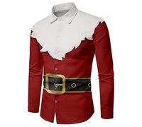 Generisch Camicia natalizia da uomo, divertente, a maniche lunghe, rossa, da uomo, con stampa 3D, per il tempo libero