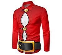 Generisch Camicia natalizia da uomo, divertente, a maniche lunghe, rossa, da uomo, con stampa 3D, per il tempo libero