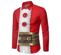 Generisch Camicia natalizia da uomo, divertente, a maniche lunghe, rossa, da uomo, con stampa 3D, per Natale