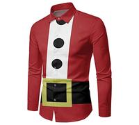 Generisch Camicia natalizia da uomo, divertente, a maniche lunghe, rossa, da uomo, con stampa 3D, per Natale