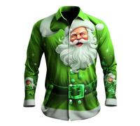 Generisch Camicia natalizia da uomo, divertente, per Natale, da uomo, con stampa di Babbo Natale, a maniche lunghe, per il tempo libero, per gli uomini