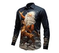 Generisch Camicia natalizia da uomo, divertente, per Natale, da uomo, con stampa di Babbo Natale, a maniche lunghe, per il tempo libero, per gli uomini
