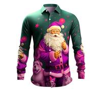 Generisch Camicia natalizia da uomo, divertente, per Natale, da uomo, con stampa di Babbo Natale, a maniche lunghe, per il tempo libero, per gli uomini